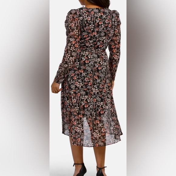 TOMMY HILFIGER Puff Shoulder Fit and Flare Chiffon Midi Dress - Picture 2 of 5